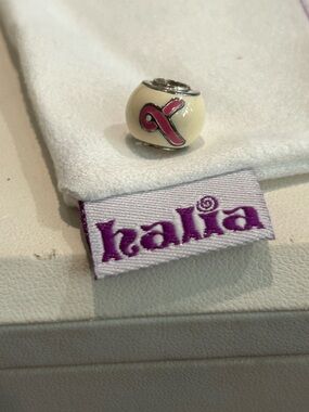 NEW Retired Breast Cancer Charm - Cream Enamel with Pink Ribbon, Sterling Silver